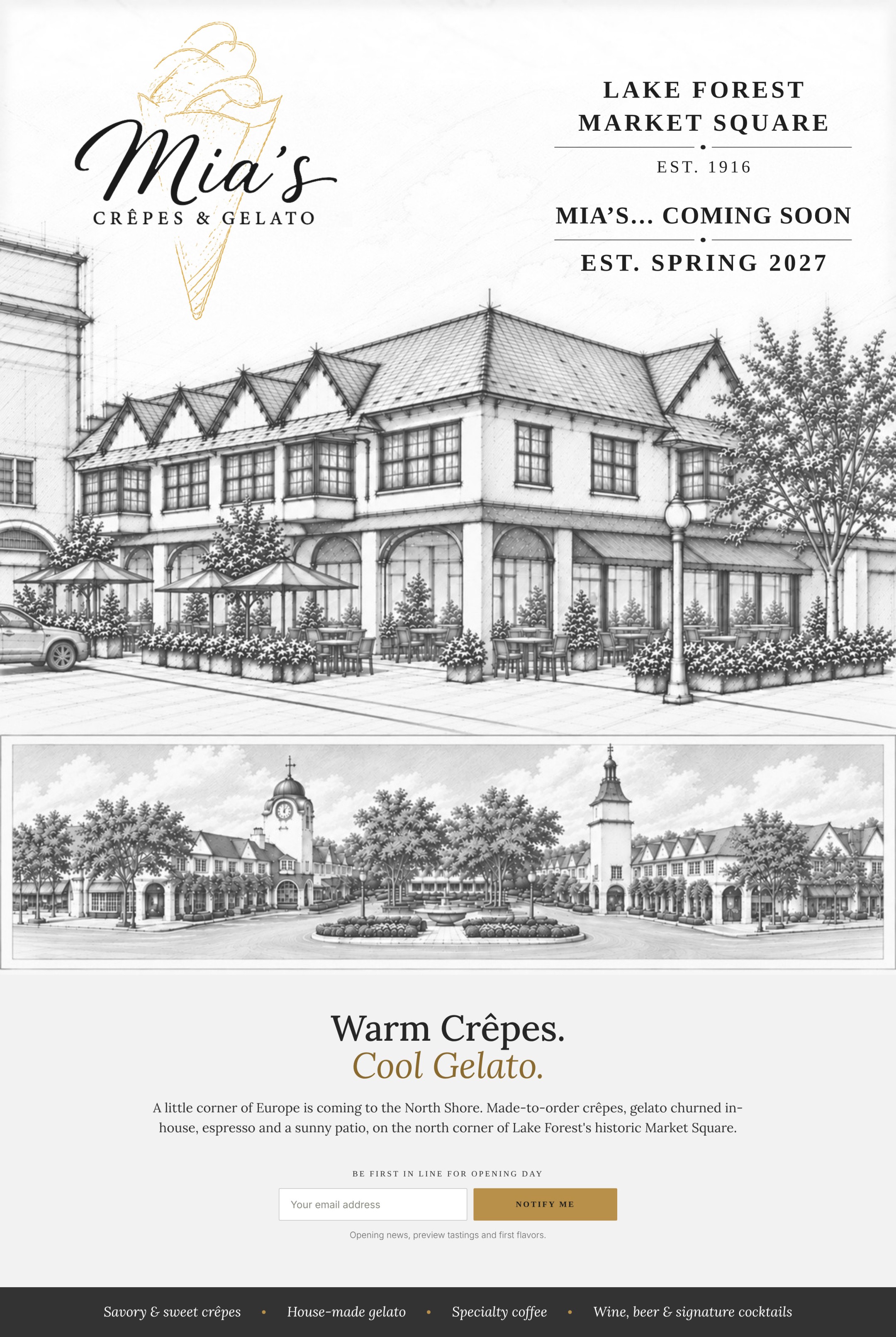 Mia's Crepes & Gelato, Lake Forest Market Square, coming Spring 2027